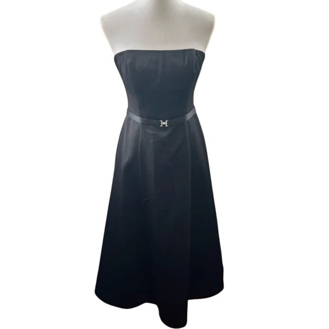 Black Strapless Corset Back Evening Gown Rhinestone Belt Tulle Skirt Small